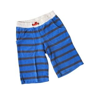 Mini Boden Boys Blue Gray Stripe Terry Cloth Elastic Pull On Shorts Size 7Y